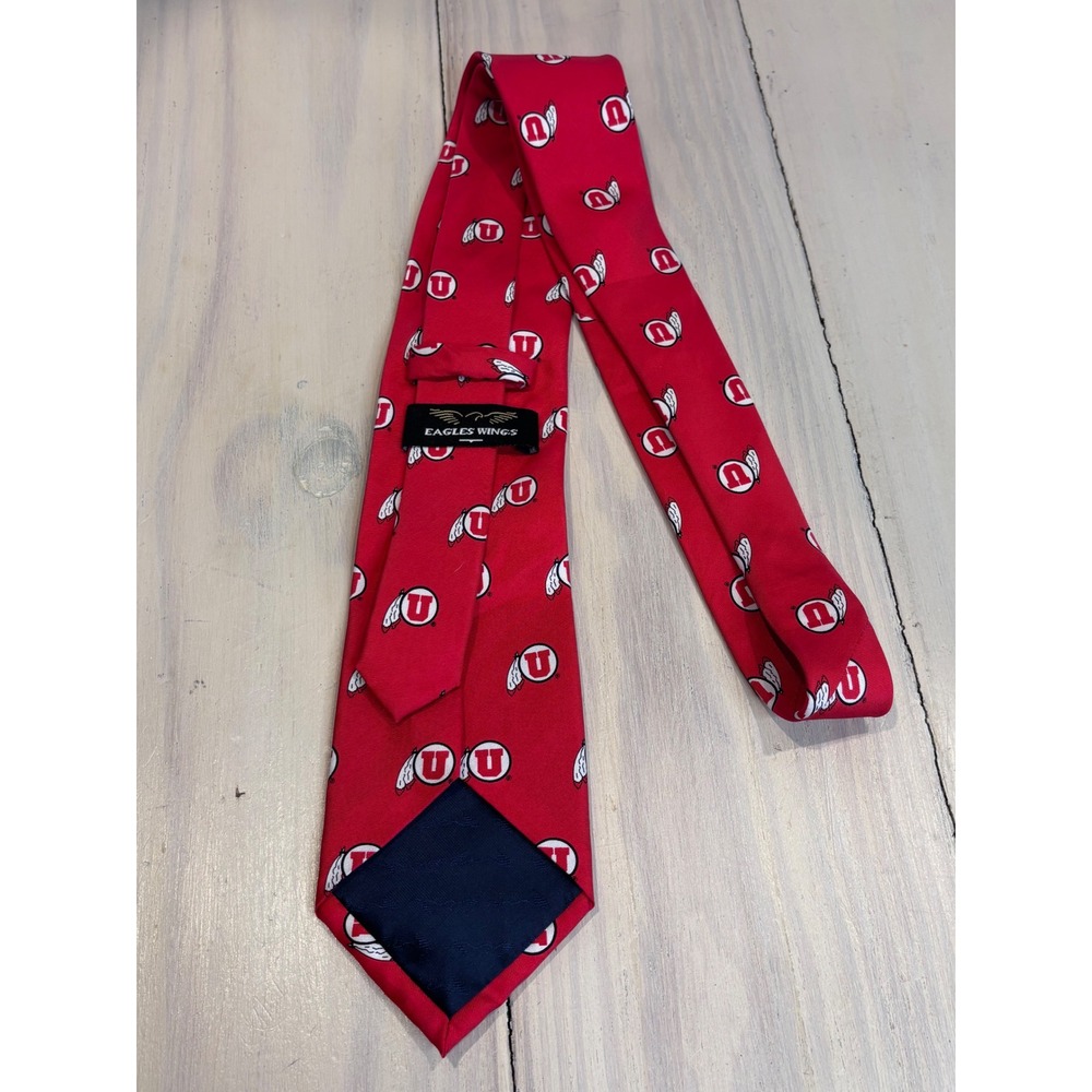 Eagles Wings Mens University of Utah Utes Silk Necktie Red NCAA Collegiate Tie - Picture 5 of 5